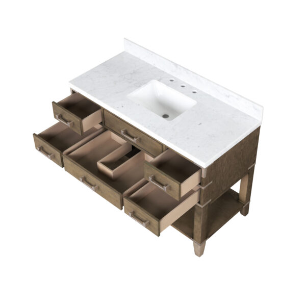 Norwalk 48W x 22D Grey Oak Single Bath Vanity, Carrara Marble Top, and 46Mirror