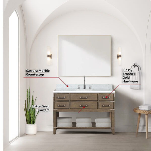 Norwalk 48W x 22D Grey Oak Single Bath Vanity and Carrara Marble Top