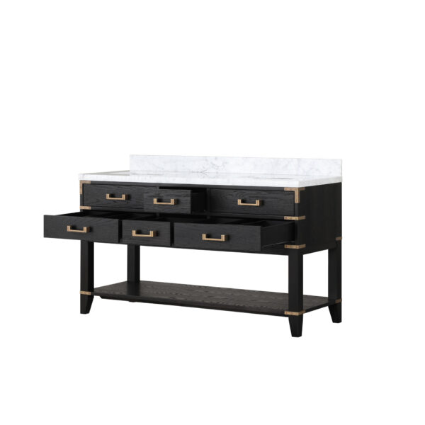 Norwalk 60W x 22D Black Oak Double Bath Vanity and Carrara Marble Top