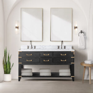 Norwalk 60W x 22D Black Oak Double Bath Vanity and Carrara Marble Top