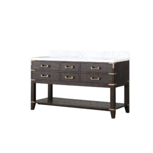 Norwalk 60W x 22D Brown Oak Double Bath Vanity and Carrara Marble Top