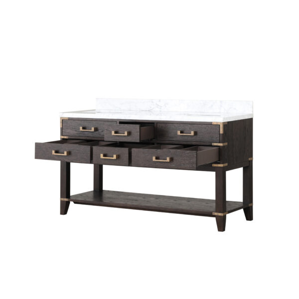 Norwalk 60W x 22D Brown Oak Double Bath Vanity and Carrara Marble Top