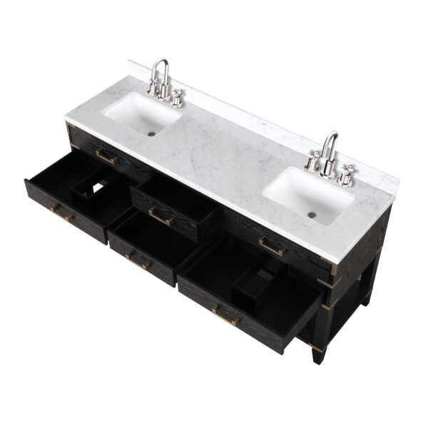 Norwalk 72W x 22D Black Oak Double Bath Vanity, Carrara Marble Top, and Faucet Set