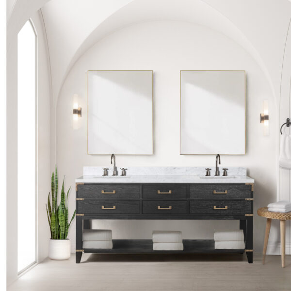 Norwalk 72W x 22D Black Oak Double Bath Vanity and Carrara Marble Top