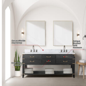 Norwalk 72W x 22D Black Oak Double Bath Vanity and Carrara Marble Top