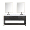 Norwalk 72W x 22D Black Oak Double Bath Vanity, Carrara Marble Top, Faucet Set, and 34Mirrors