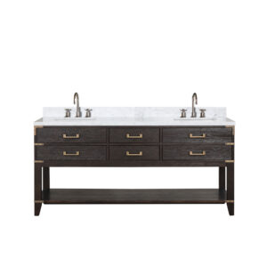 Norwalk 72W x 22D Brown Oak Double Bath Vanity, Carrara Marble Top, and Faucet Set