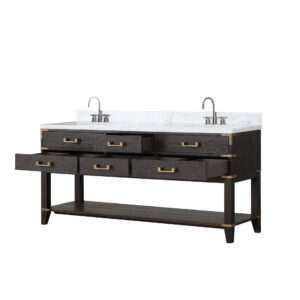 Norwalk 72W x 22D Brown Oak Double Bath Vanity, Carrara Marble Top, and Faucet Set