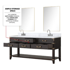 Norwalk 72W x 22D Black Oak Double Bath Vanity and Carrara Marble Top