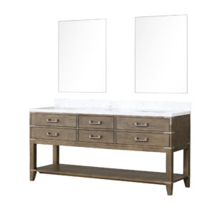 Norwalk 72W x 22D Grey Oak Double Bath Vanity, Carrara Marble Top, and 34Mirrors