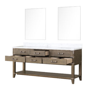 Norwalk 72W x 22D Grey Oak Double Bath Vanity, Carrara Marble Top, and 34Mirrors