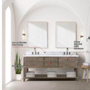 Norwalk 72W x 22D Grey Oak Double Bath Vanity and Carrara Marble Top