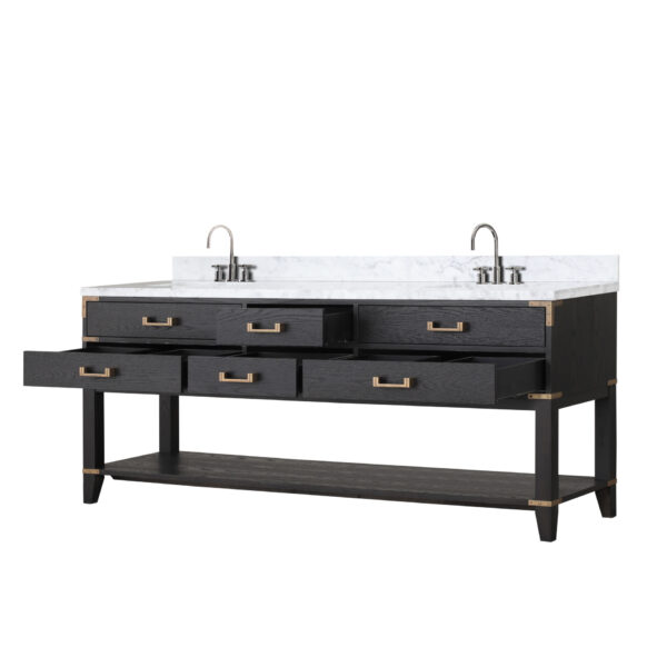 Norwalk 80W x 22D Black Oak Double Bath Vanity, Carrara Marble Top, and Faucet Set