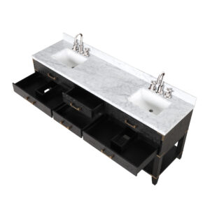 Norwalk 80W x 22D Black Oak Double Bath Vanity, Carrara Marble Top, and Faucet Set