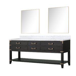 Norwalk 80W x 22D Black Oak Double Bath Vanity, Carrara Marble Top, and 36Mirrors