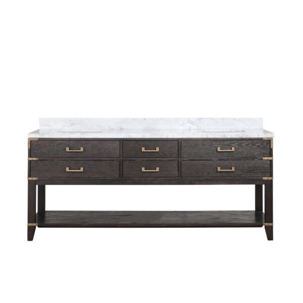 Norwalk 80W x 22D Brown Oak Double Bath Vanity and Carrara Marble Top