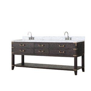 Norwalk 80W x 22D Brown Oak Double Bath Vanity, Carrara Marble Top, and Faucet Set