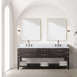 Norwalk 80W x 22D Brown Oak Double Bath Vanity and Carrara Marble Top