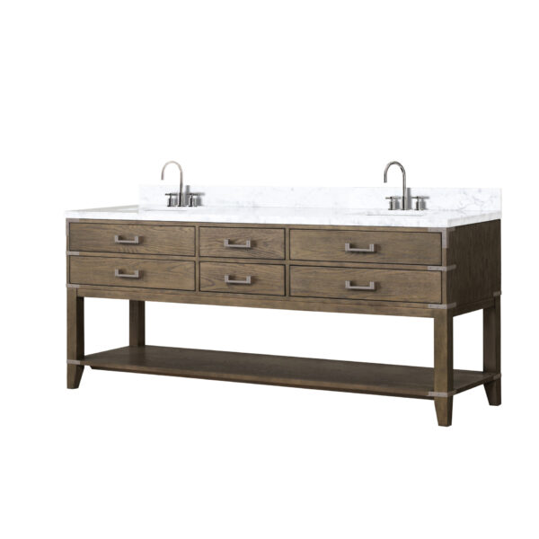 Norwalk 80W x 22D Grey Oak Double Bath Vanity, Carrara Marble Top, and Faucet Set