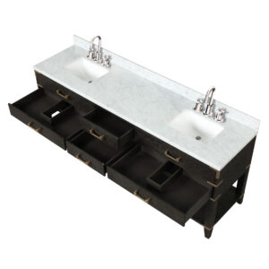 Norwalk 84W x 22D Black Oak Double Bath Vanity, Carrara Marble Top, and Faucet Set