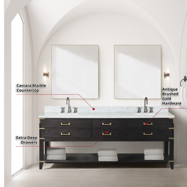 Norwalk 84W x 22D Black Oak Double Bath Vanity and Carrara Marble Top