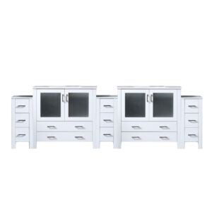 Volez 108W x 18.25D White Double Bath Vanity with Side Cabinets, and White Ceramic Top