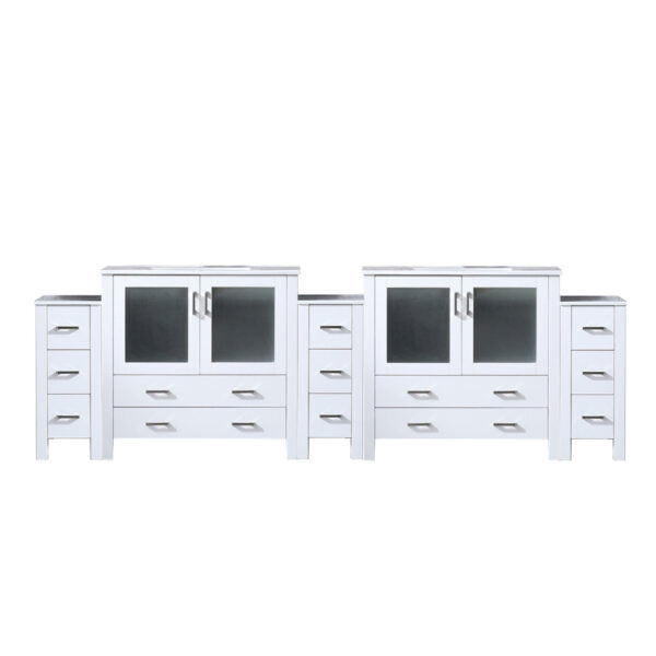 Volez 108W x 18.25D White Double Bath Vanity with Side Cabinets, and White Ceramic Top