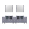 Volez 108W x 18.25D Dark Grey Double Bath Vanity with Side Cabinets, White Ceramic Top, and 34Mirrors