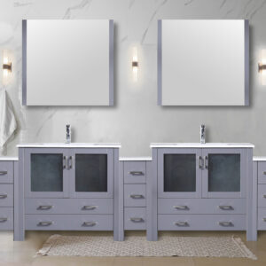 Volez 108W x 18.25D Dark Grey Double Bath Vanity with Side Cabinets, and White Ceramic Top