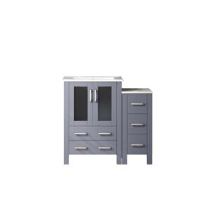 Volez 36W x 18.25D Dark Grey Single Bath Vanity with Side Cabinet, and White Ceramic Top