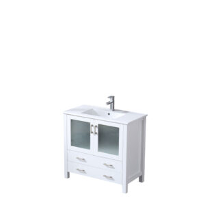 Volez 36W x 18.25D White Bath Vanity, White Ceramic Top, and Faucet Set