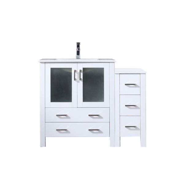 Volez 42W x 18.25D White Single Bath Vanity with Side Cabinet, White Ceramic Top, and Faucet Set