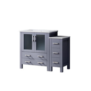 Volez 42W x 18.25D Dark Grey Single Bath Vanity with Side Cabinet, and White Ceramic Top