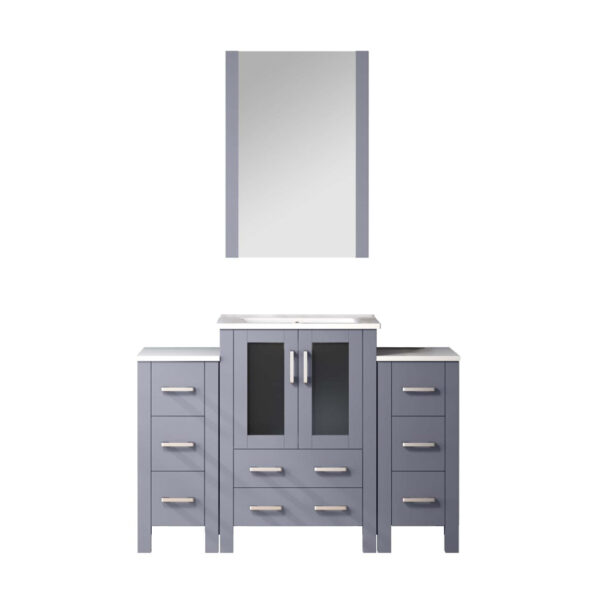 Volez 48W x 18.25D Dark Grey Single Bath Vanity with Side Cabinets, and White Ceramic Top