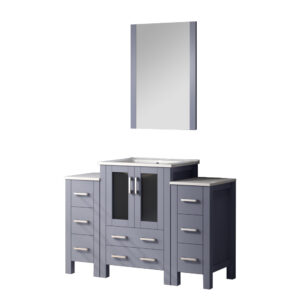 Volez 48W x 18.25D Dark Grey Single Bath Vanity with Side Cabinets, and White Ceramic Top