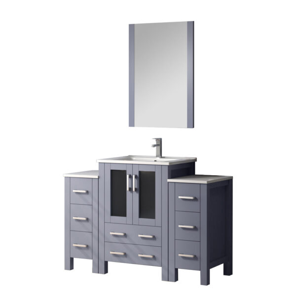 Volez 48W x 18.25D Dark Grey Single Bath Vanity with Side Cabinets, White Ceramic Top, and Faucet Set