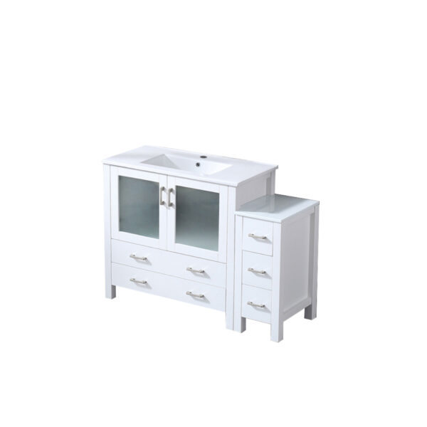 Volez 48W x 18.25D White Single Bath Vanity with Side Cabinet, and White Ceramic Top