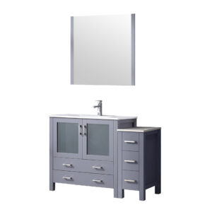 Volez 48W x 18.25D Dark Grey Single Bath Vanity with Side Cabinet, White Ceramic Top, and 34Mirror