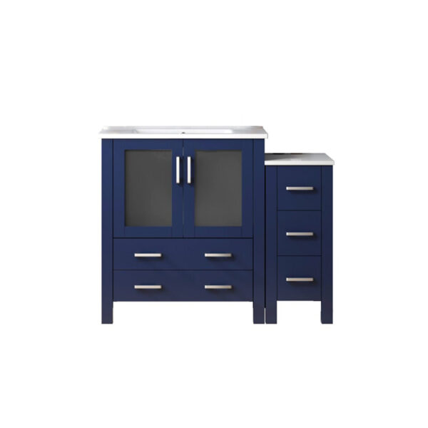 Volez 48W x 18.25D Navy Blue Single Bath Vanity with Side Cabinet, and White Ceramic Top