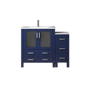 Volez 48W x 18.25D Navy Blue Single Bath Vanity with Side Cabinet, White Ceramic Top, and Faucet Set