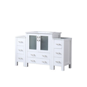 Volez 54W x 18.25D White Single Bath Vanity with Side Cabinets, and White Ceramic Top