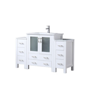 Volez 54W x 18.25D White Single Bath Vanity with Side Cabinets, White Ceramic Top, and Faucet Set