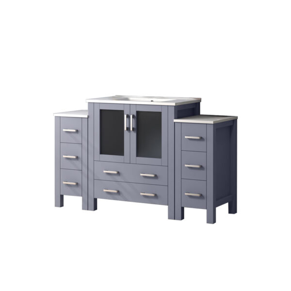 Volez 54W x 18.25D Dark Grey Single Bath Vanity with Side Cabinets, and White Ceramic Top