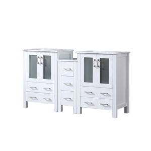 Volez 60W x 18.25D White Double Bath Vanity with Side Cabinet, and White Ceramic Top