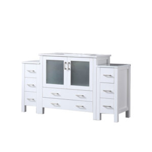 Volez 60W x 18.25D White Double Bath Vanity with Side Cabinets, and White Ceramic Top