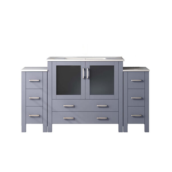 Volez 60W x 18.25D Dark Grey Double Bath Vanity with Side Cabinets, and White Ceramic Top