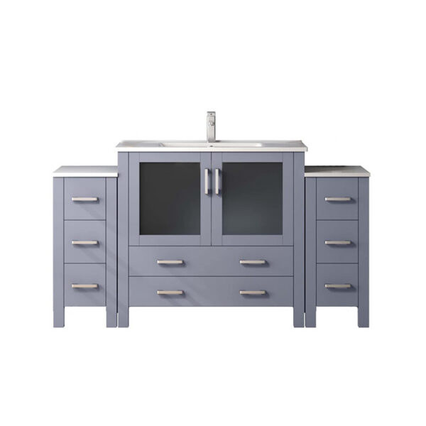 Volez 60W x 18.25D Dark Grey Double Bath Vanity with Side Cabinets, White Ceramic Top, and Faucet Set