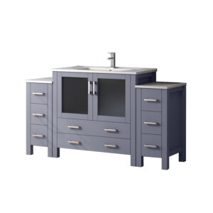 Volez 60W x 18.25D Dark Grey Double Bath Vanity with Side Cabinets, White Ceramic Top, and Faucet Set