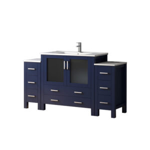 Volez 60W x 18.25D Navy Blue Double Bath Vanity with Side Cabinets, White Ceramic Top, and Faucet Set