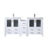 Volez 72W x 18.25D White Double Bath Vanity with Side Cabinet, White Ceramic Top, and Faucet Set